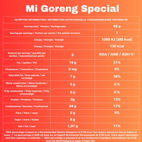 Mi Goreng Special Nutrition Information Mi Goreng Special Nutrition Information